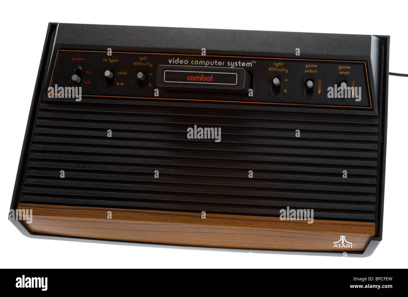 retro electronic video game original atari vcs 2600 six switch woodie Stock Photo