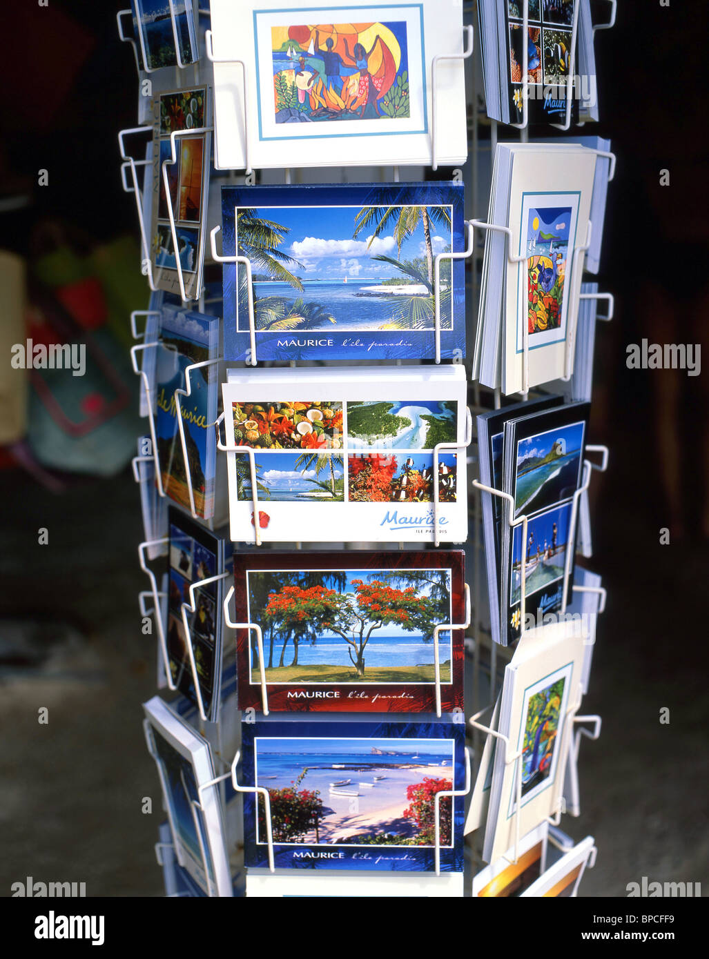 Souvenir postcards, Grand Baie, Rivière du Rempart District, Republic of Mauritius Stock Photo