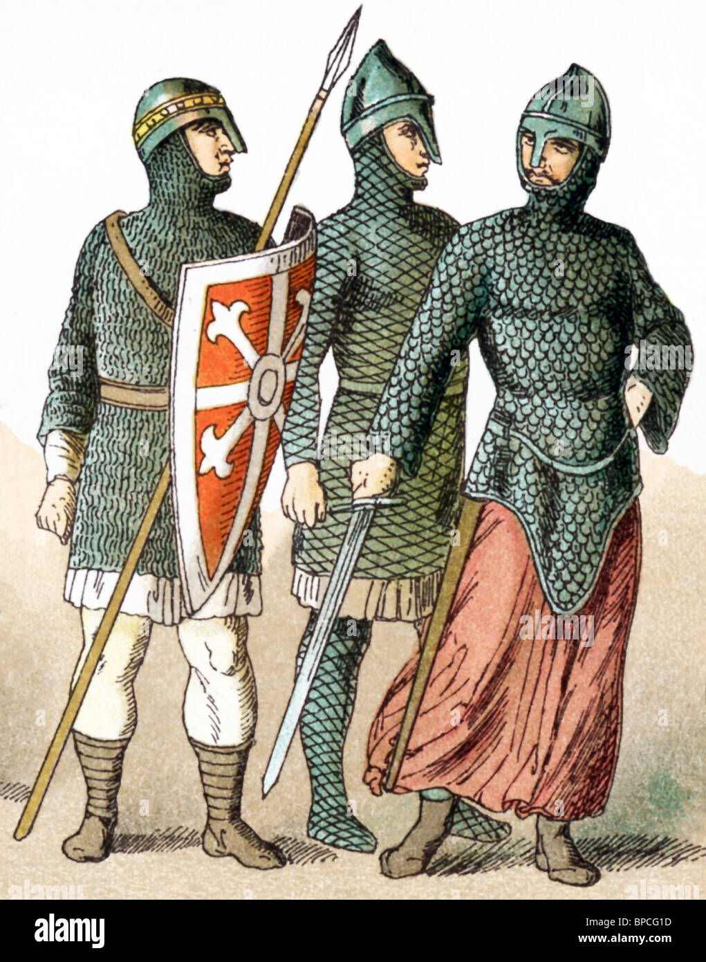 The figures represented here are Norman warriors between A.D. 1000 and 1100. Stock Photo