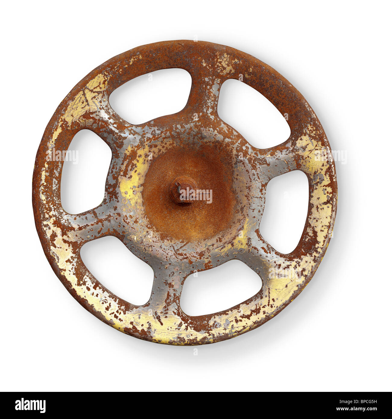The old rusty metal valve, isolated on a white background Stock Photo