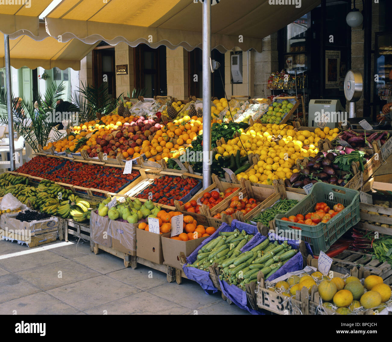 Purchase Local Produce Fresh local produce for sale at a store on the waterfront of Aegina ...