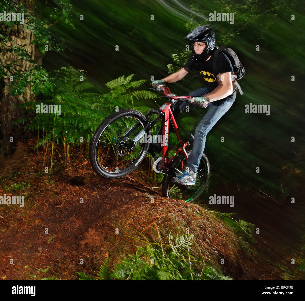 Freeriding cyclist with motion blur. Stock Photo