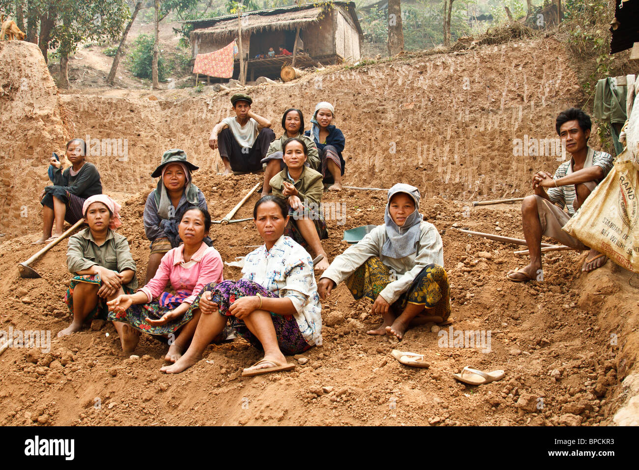 laborers at a construction site in Pak Beng, Laos Stock Photo
