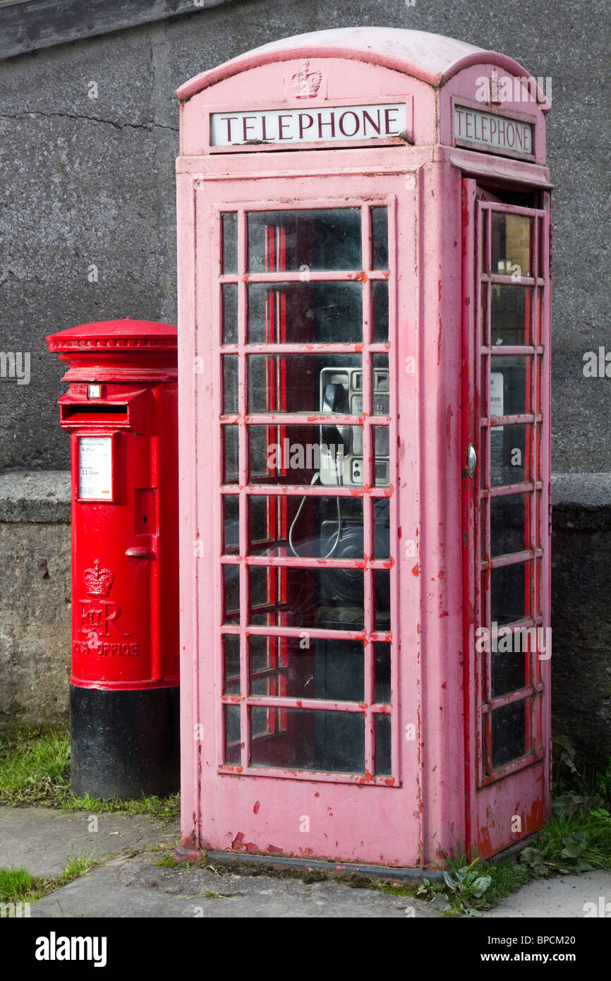 traditional unpainted red telephone box and letter box edale derbyshire