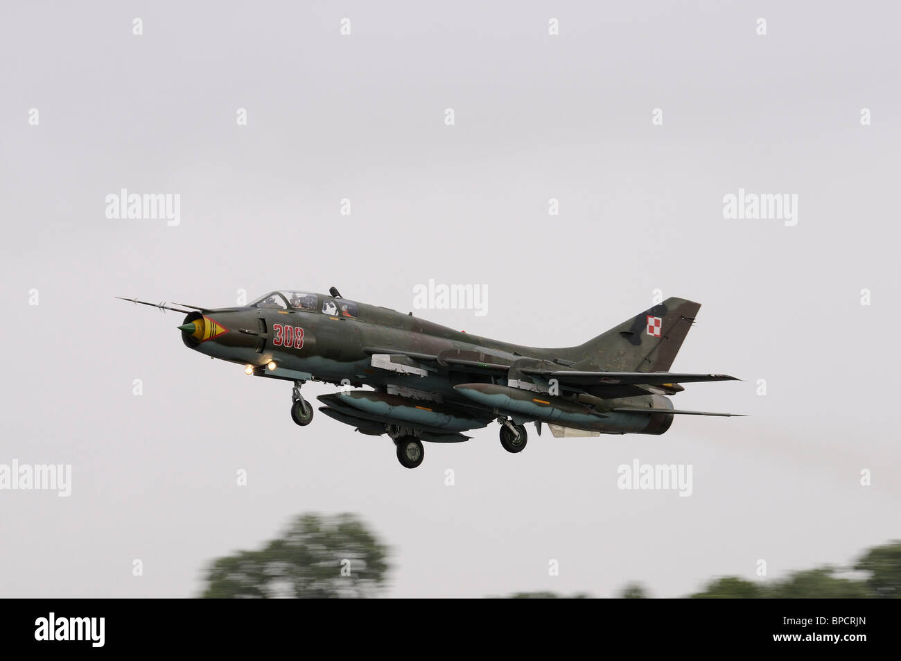 Sukhoi Su-22M-4 of the Polish airforce arriving at RAF Fairford for the 2010 RIAT Royal International Air Tattoo airshow. Stock Photo