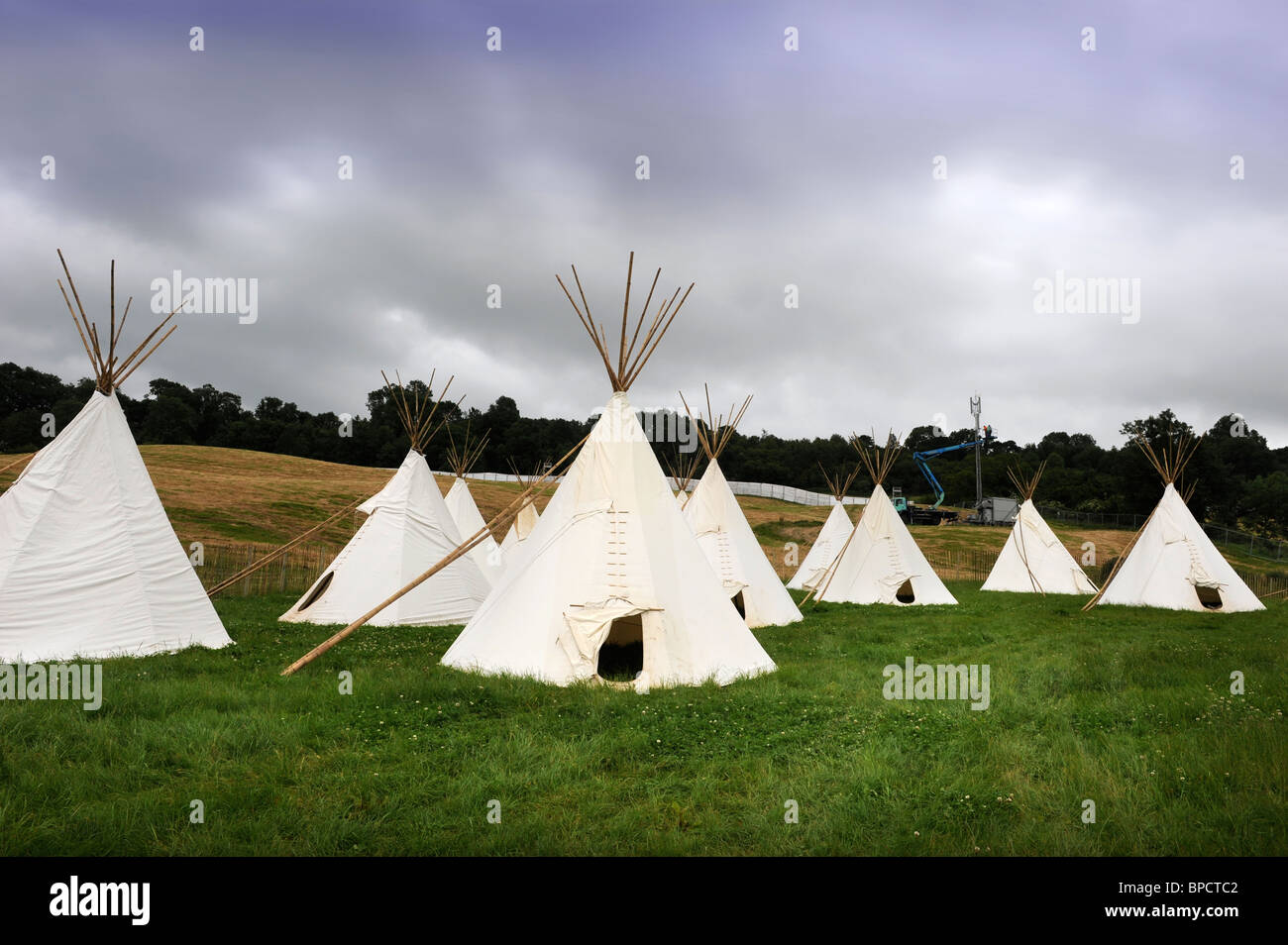 Luxury wigwam camping accommodation at the Glastonbury Festival site Pilton UK Stock Photo