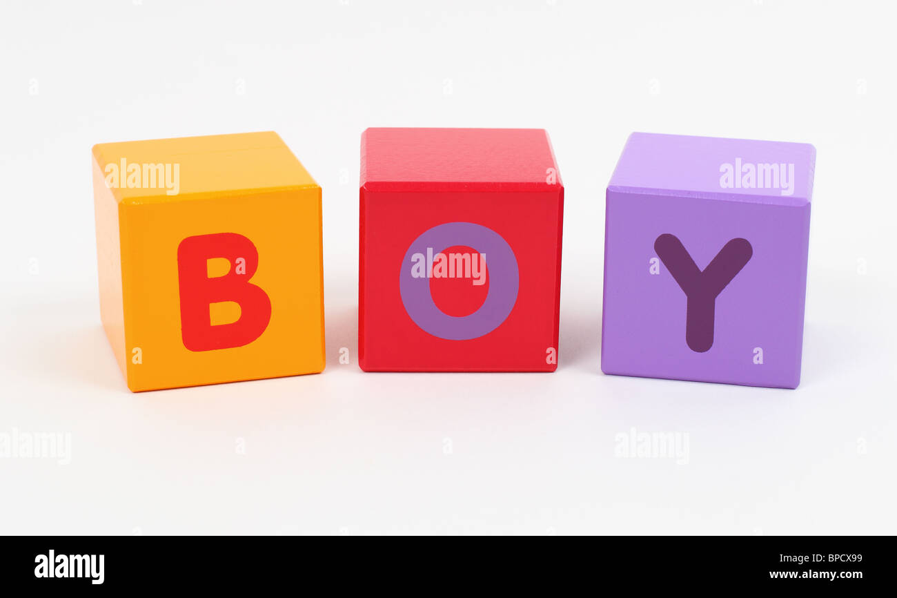 Word BOY wrtitten with wooden letter blocks Stock Photo Alamy