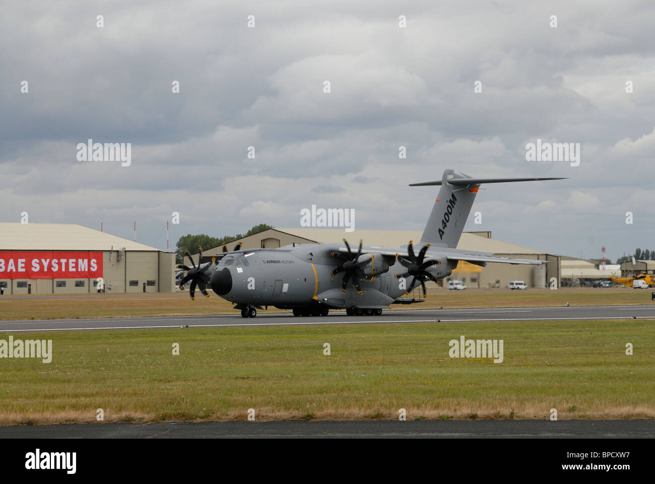 Airbus A400M Military transport aircraft lands after its display at the 2010 RIAT Royal International Air Tattoo RAF Fairford Stock Photo