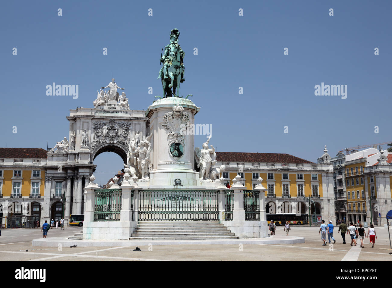 Commerce square (Praca do Comercio)  with the statue of King Jose I in Lisbon, Portugal Stock Photo