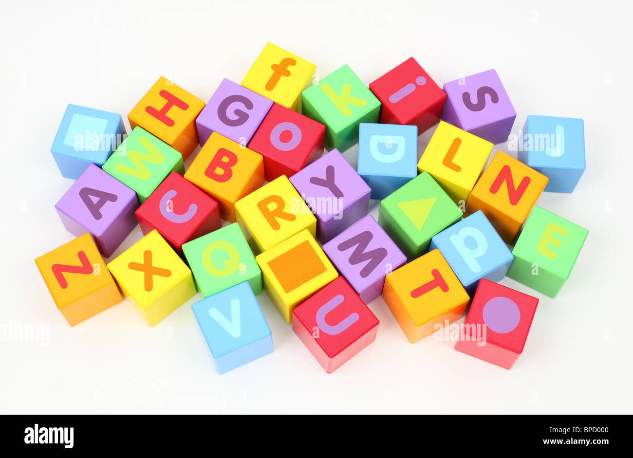 Colorful wooden blocks with letters Stock Photo