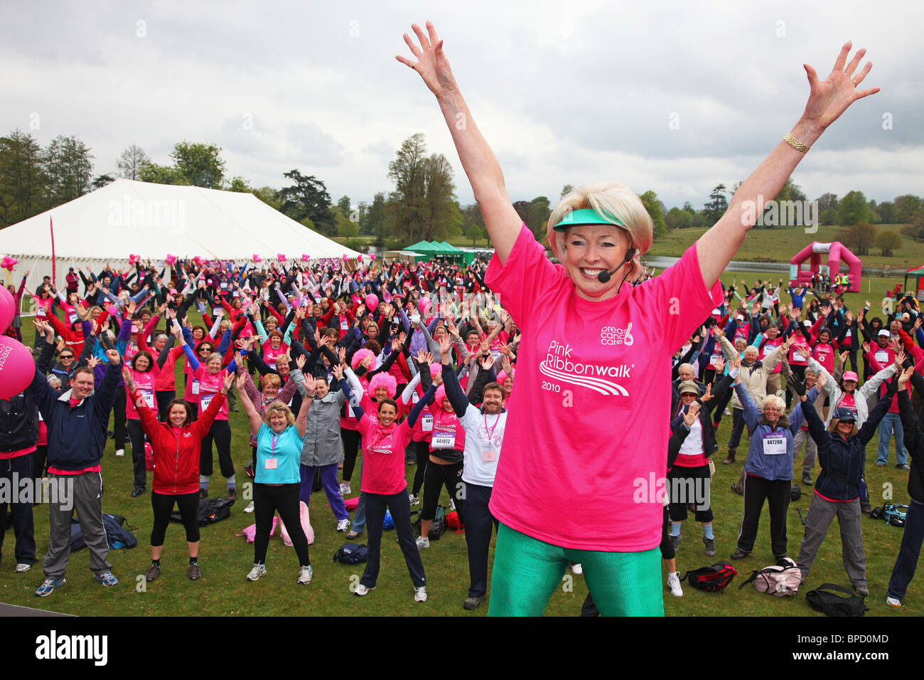 pink ribbon walk warm-up bleinham palace Stock Photo