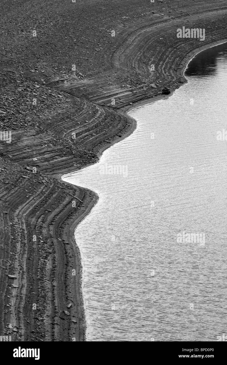 low water level tide marks from above ladybower reservoir derbyshire england uk gb Stock Photo