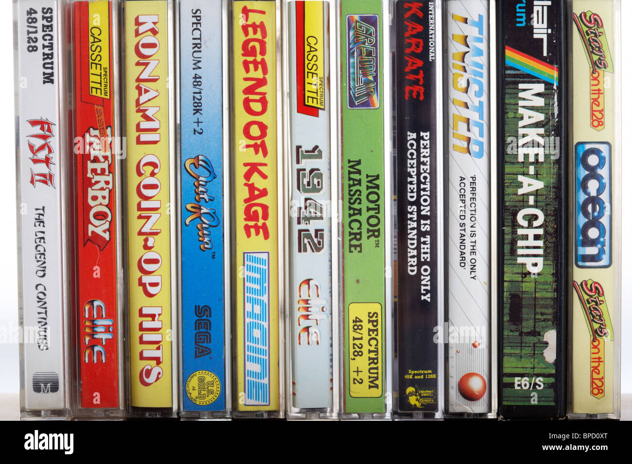 selection of game tapes for sinclair zx spectrum 48k or 128k home computer Stock Photo