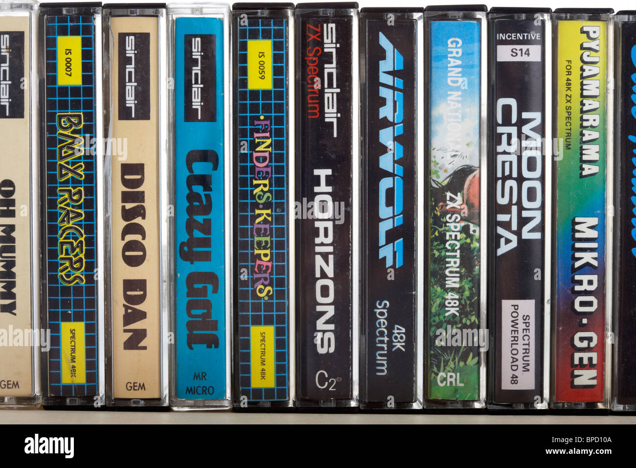 selection of game tapes for sinclair zx spectrum 48k home computer Stock Photo