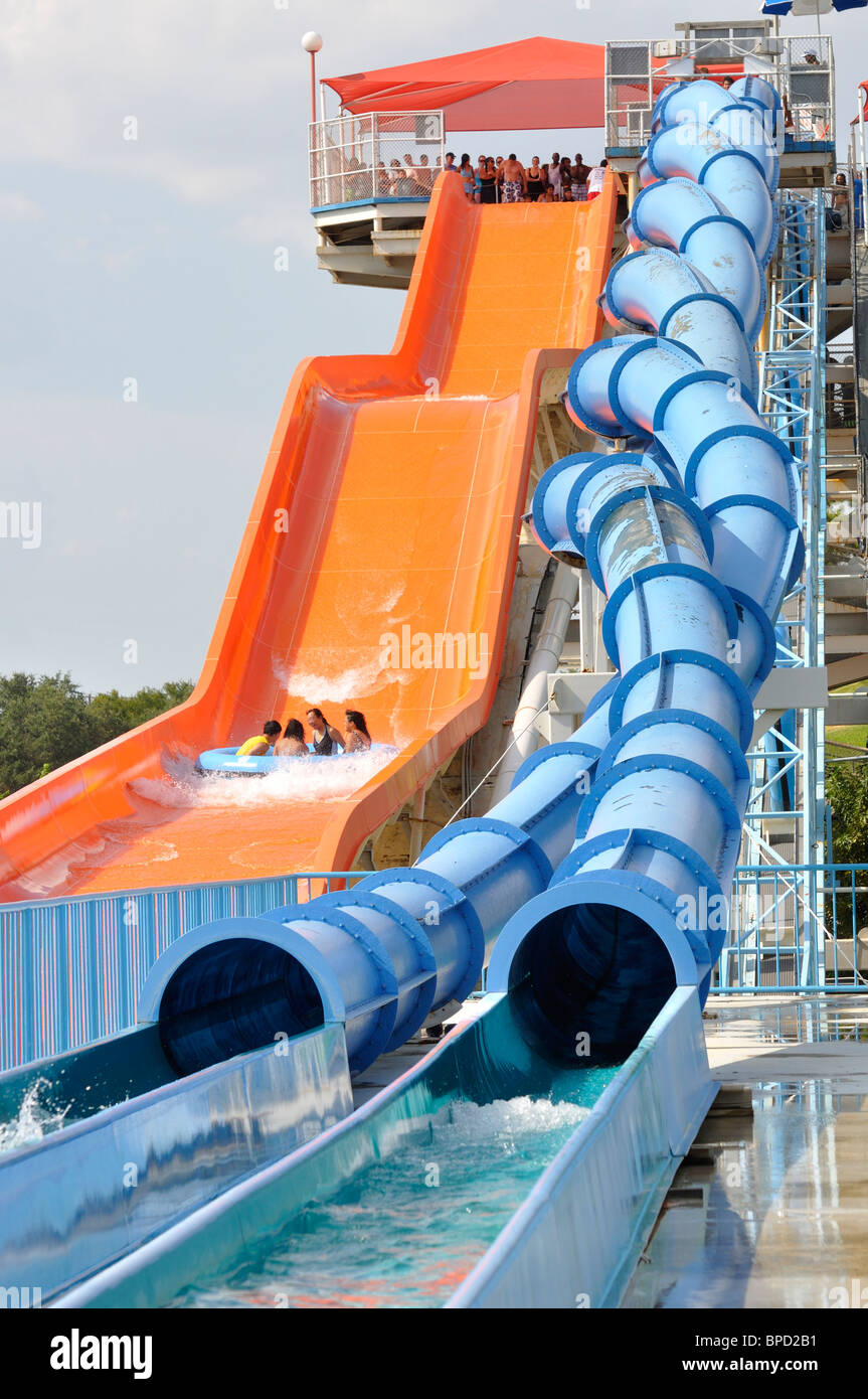 Water slide at Hurricane Harbor waterpark , Six Flags Over Texas