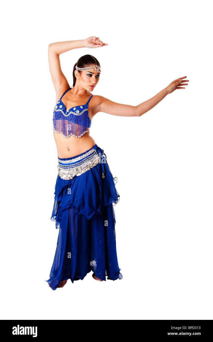 Arabic Belly Dancer Harem Woman In Blue With Silver Dress And Head 