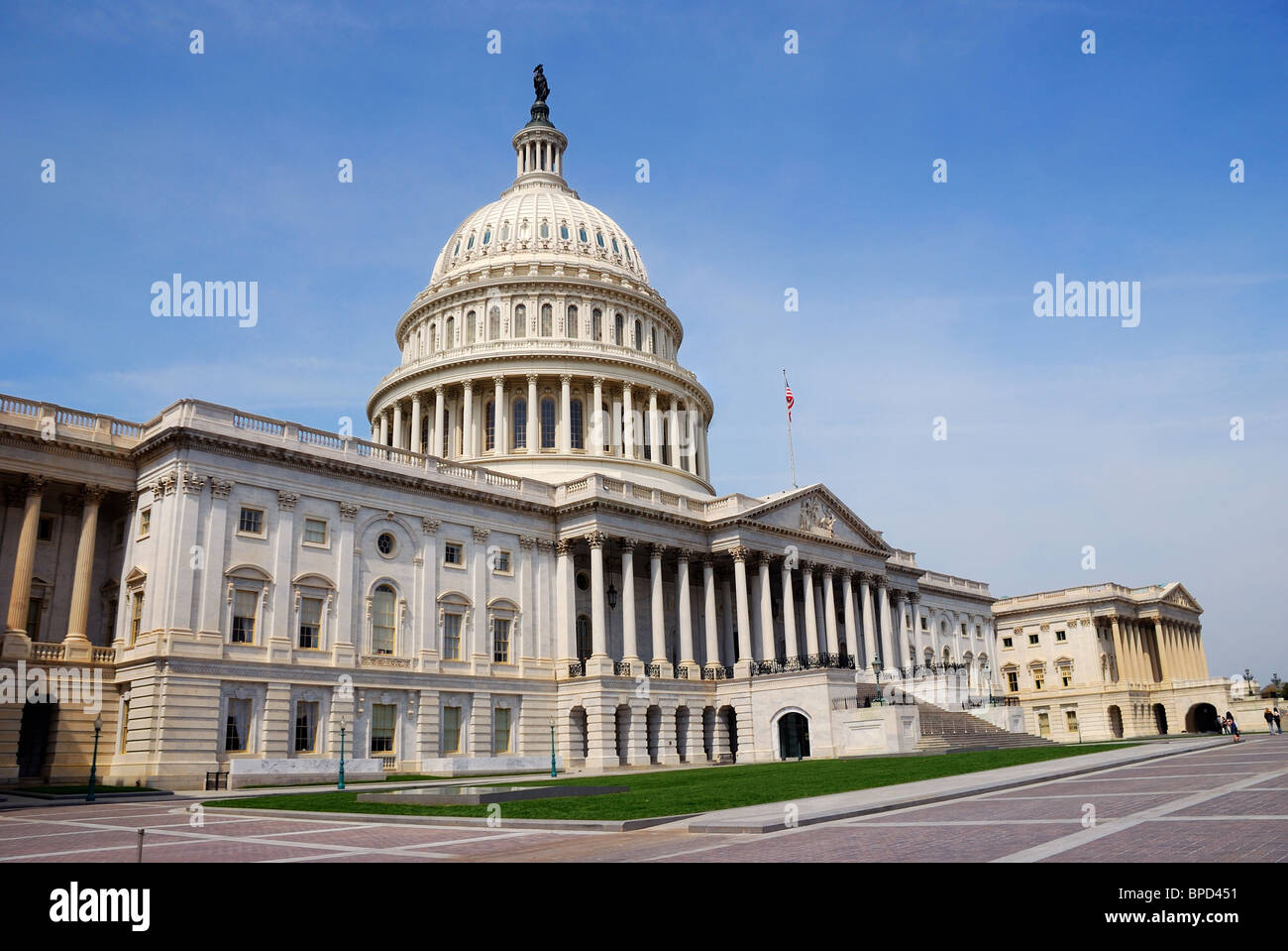 Capitol Hill Building closeup with blue sky in Washington DC Stock Photo