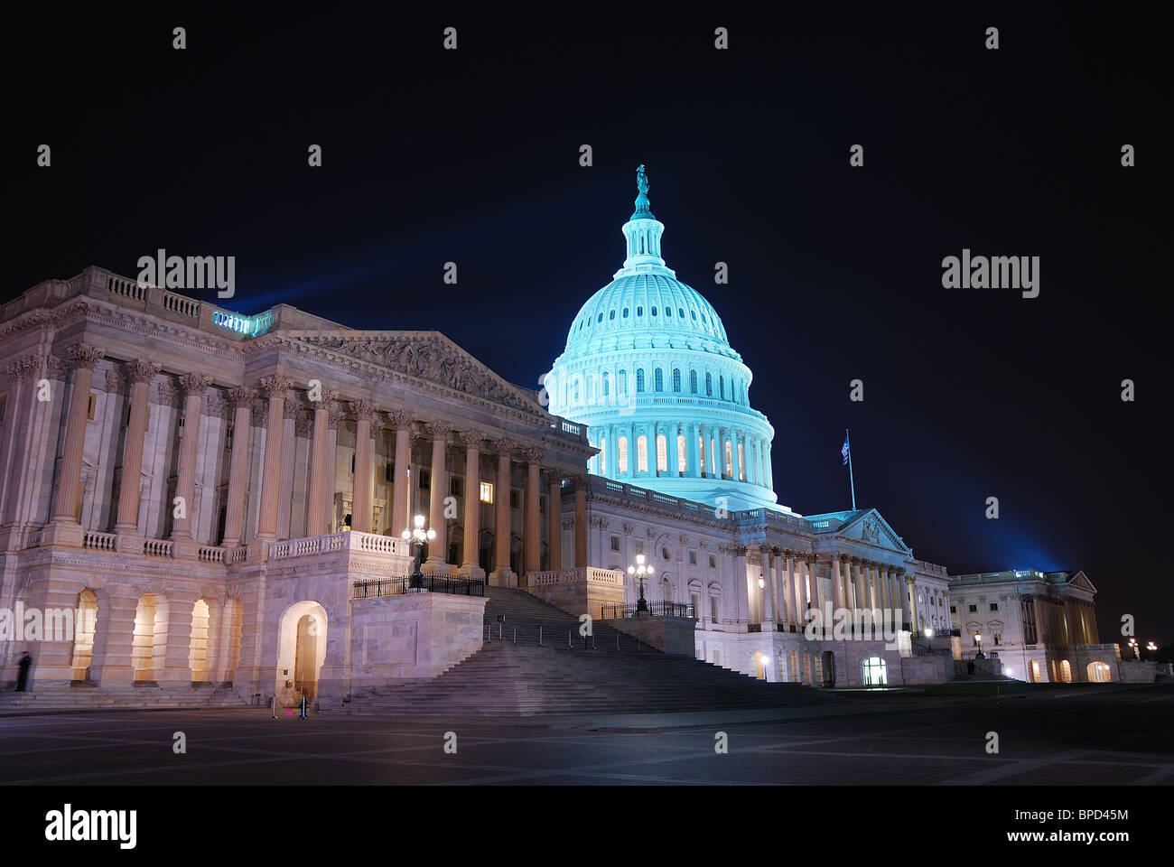 Capitol Hill building at night illuminated in Washington DC Stock Photo