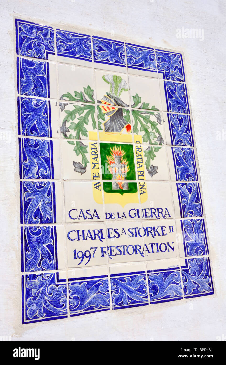 Casa de la Guerra tile sign, Santa Barbara, California, USA Stock Photo