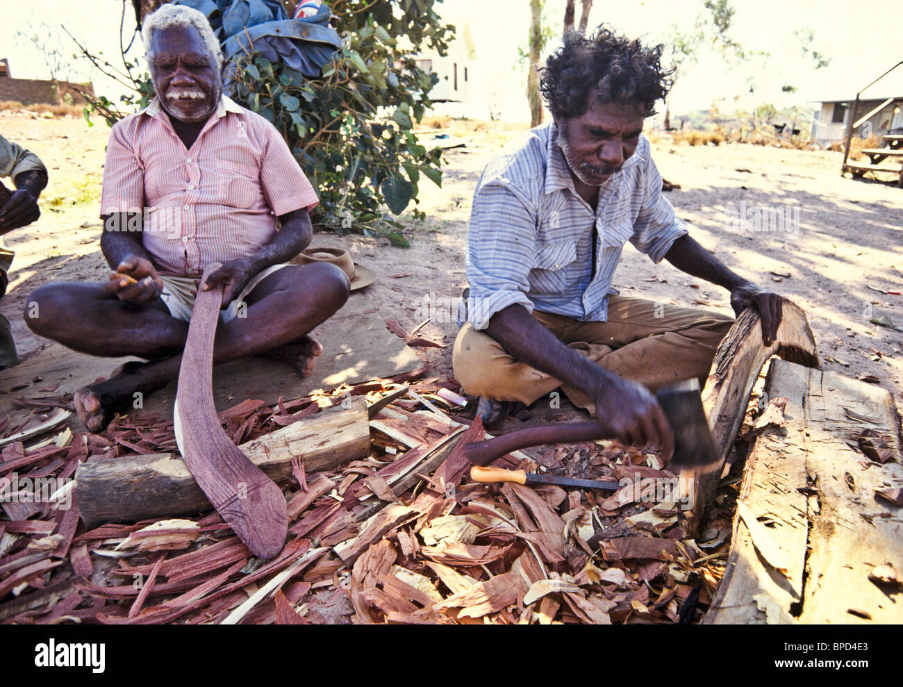 Making traditional boomerang, Australia Stock Photo Alamy