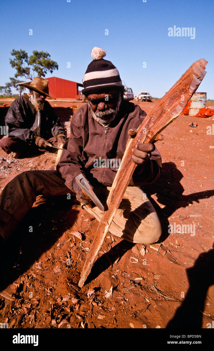 Making traditional boomerang, Australia Stock Photo