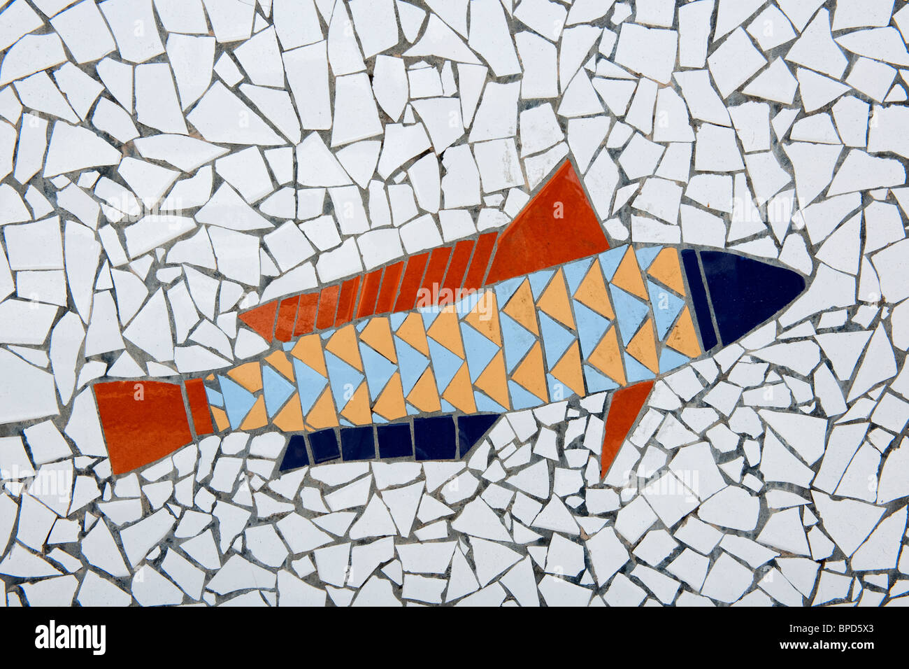 Fish mosaic embedded in the wall in Puerto Mogan in Gran Canaria Stock Photo