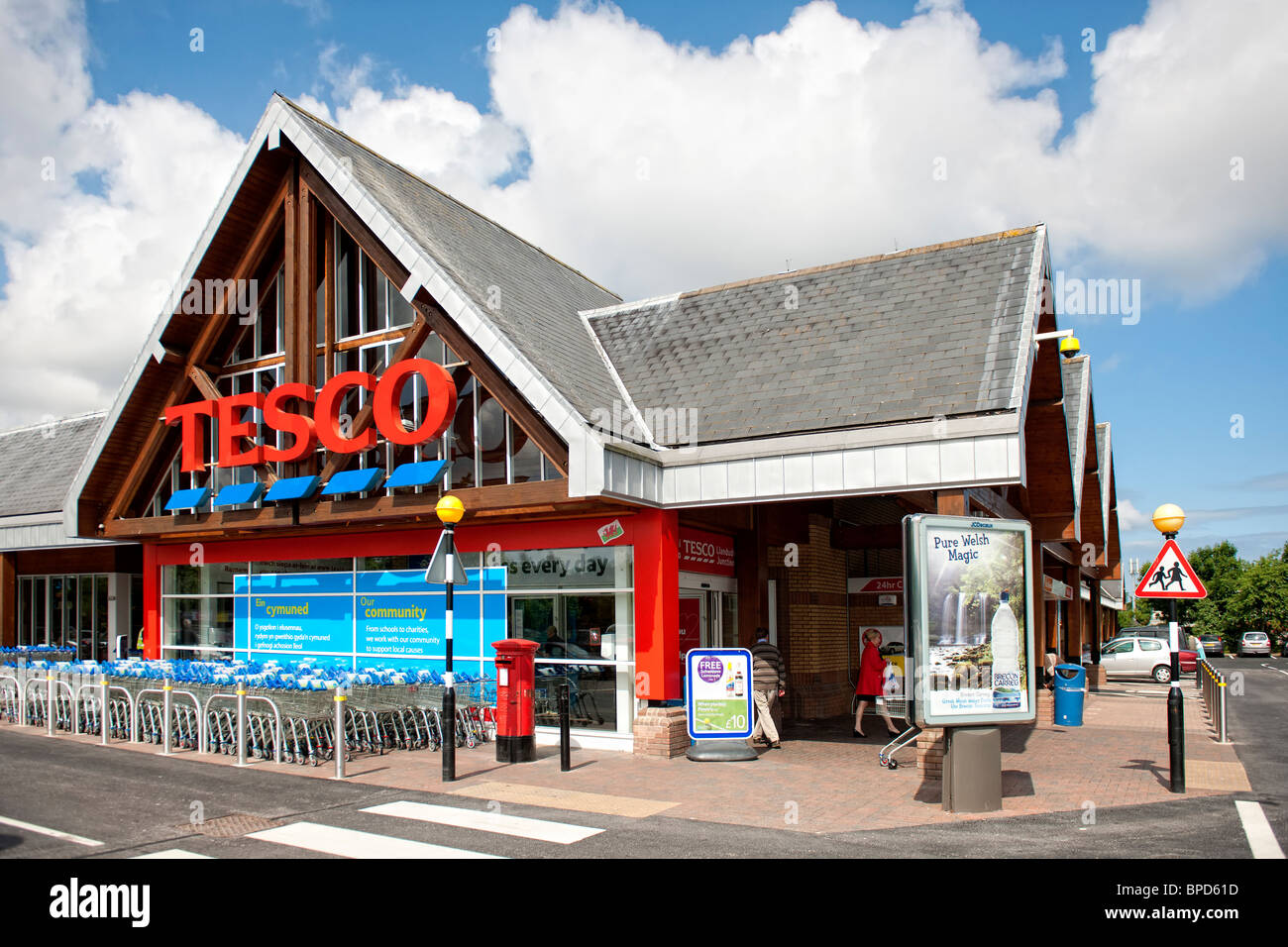Front of Tesco supermarket showing sign Stock Photo Alamy