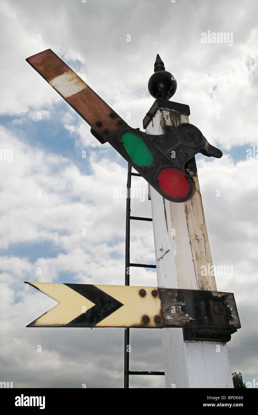 Old railway signal post on preserved line. Stock Photo