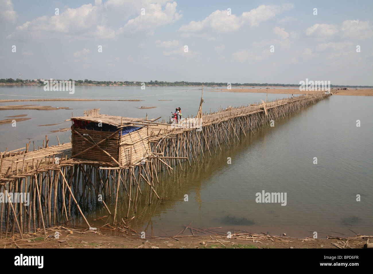 bamboo bridge at Kampong Cham, Cambodia Stock Photo