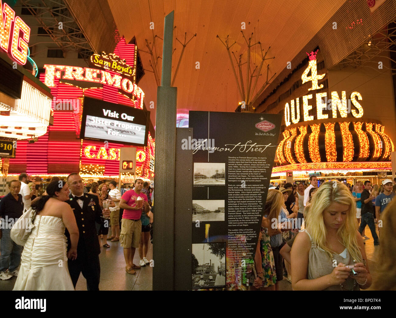 People enjoying the Las Vegas nightlife downtown on Fremont Street, Las
