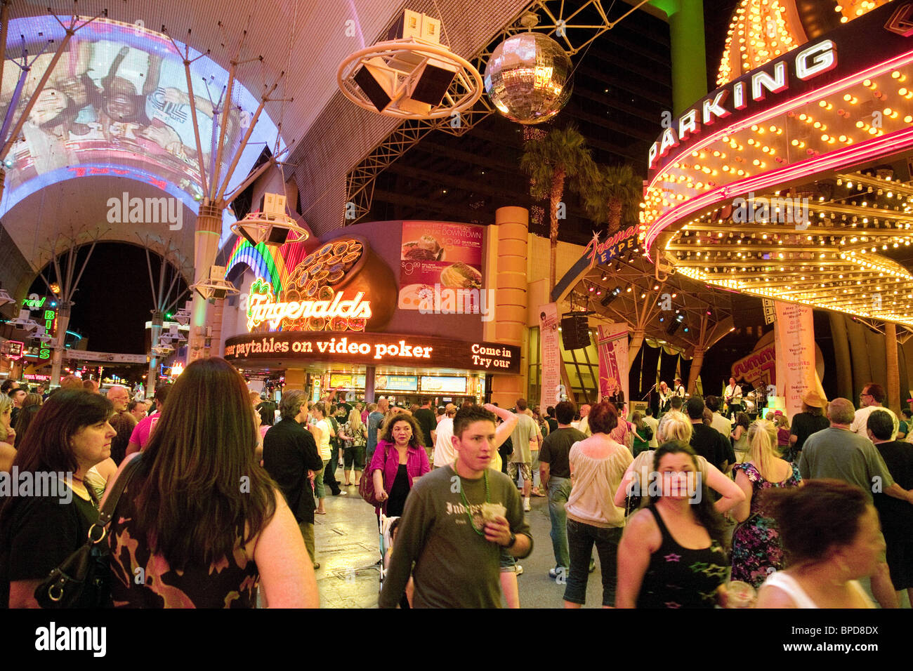 People enjoying the Las Vegas nightlife downtown on Fremont Street