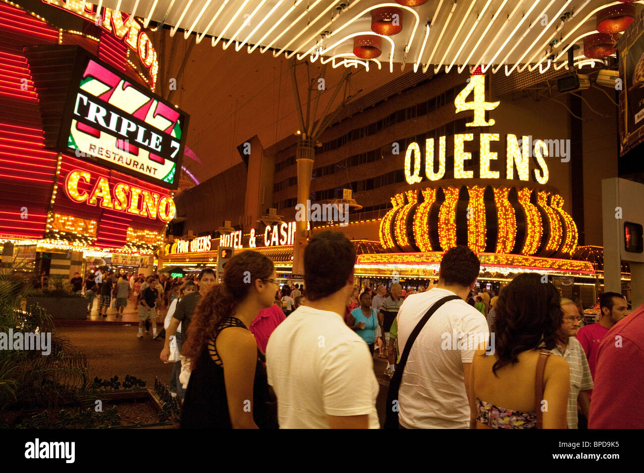 People enjoying the Las Vegas nightlife downtown on Fremont Street, Las