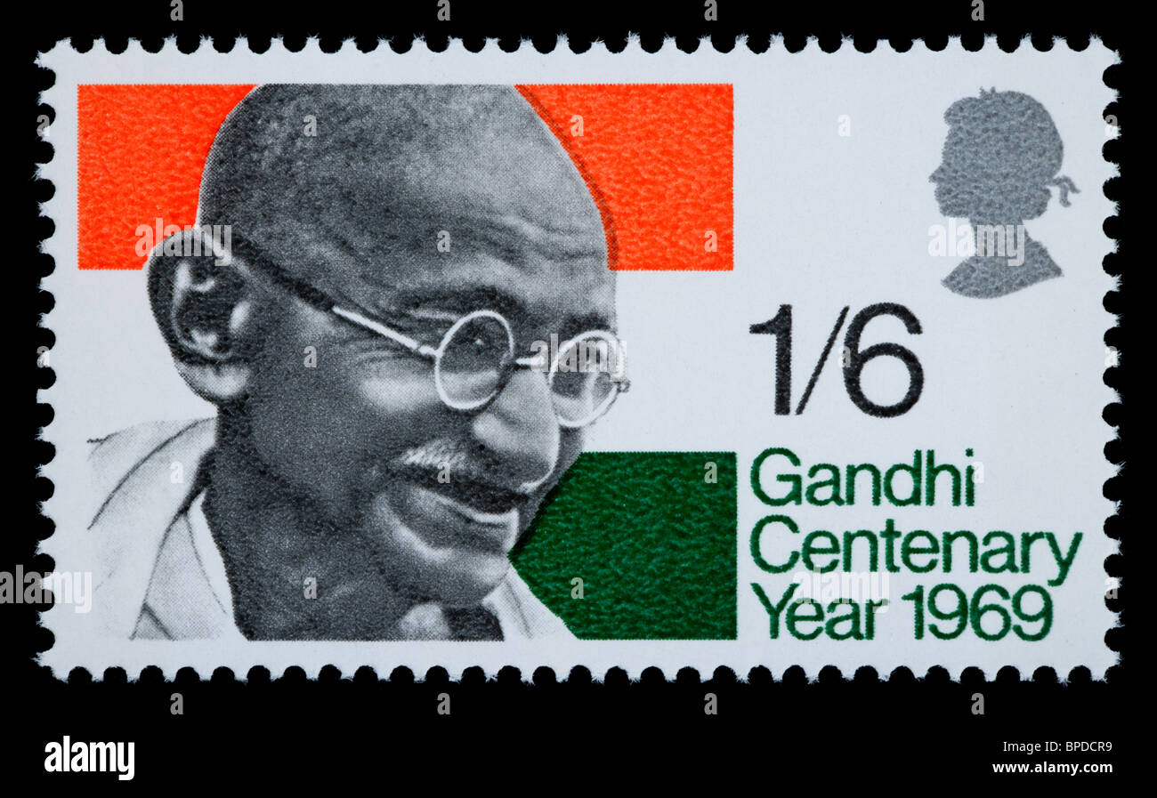 GREAT BRITTAN - CIRCA 1969: A postage stamp printed in Great Brittan showing Mohandas Karamchand Gandhi, circa 1969 Stock Photo