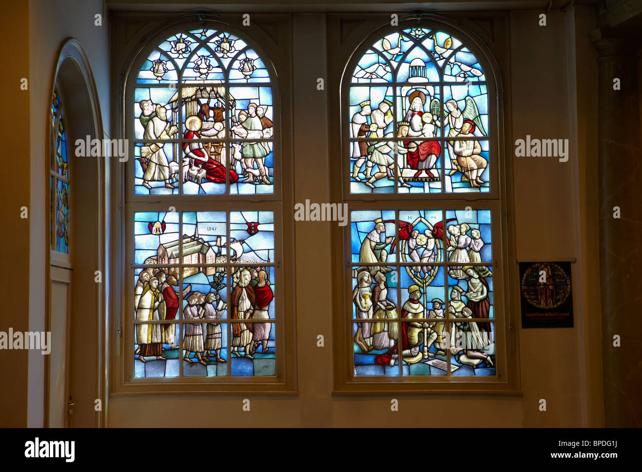Begijnhofkapel - Catholic chapel with stained glass window to Joost van den Vondel Stock Photo