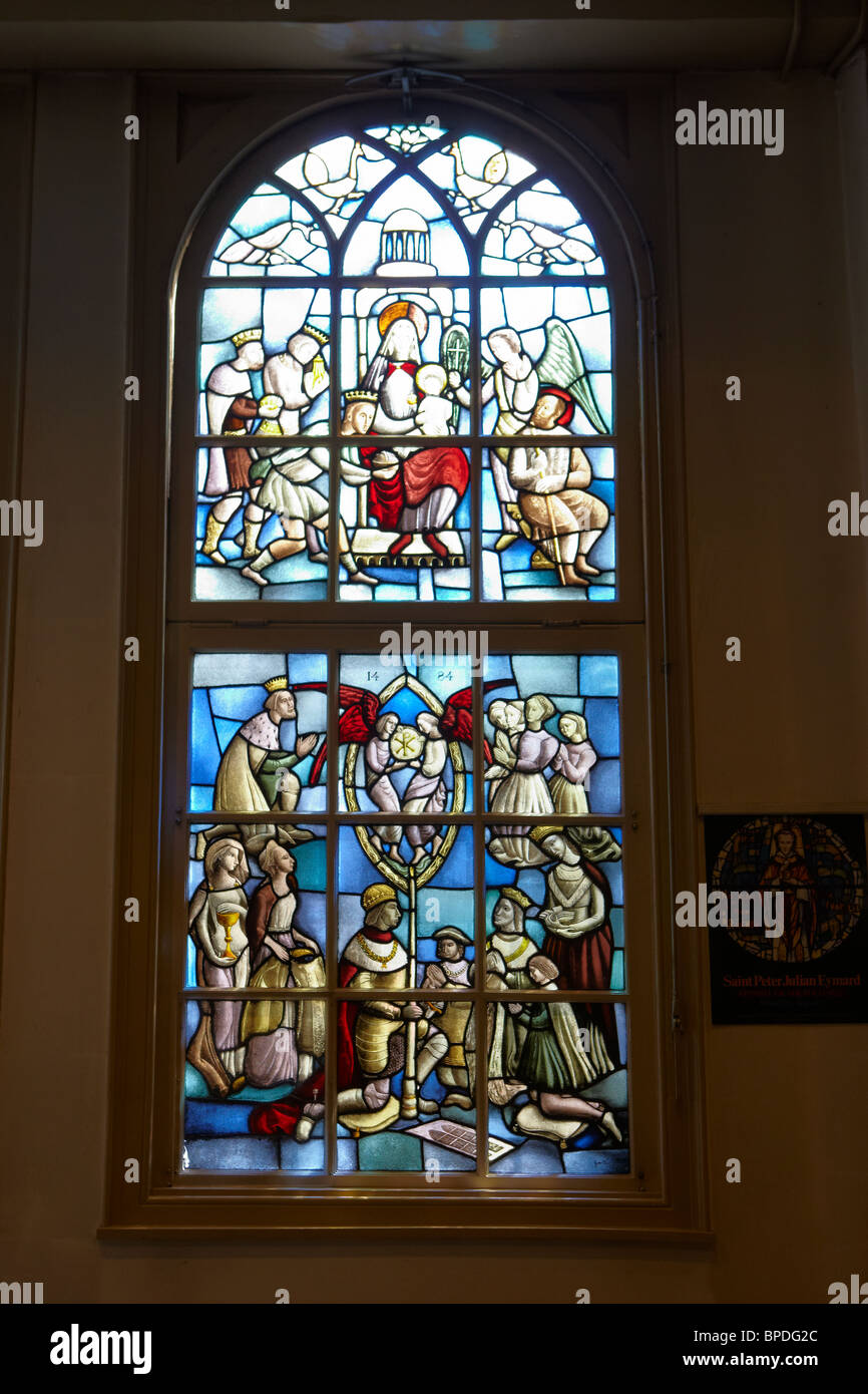 Begijnhofkapel - Catholic chapel with stained glass window to Joost van den Vondel Stock Photo
