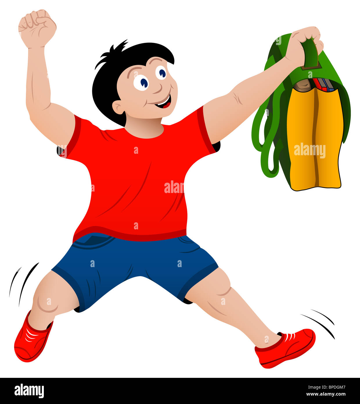 Back to school concept of jumping happy boy with bag Stock Photo - Alamy