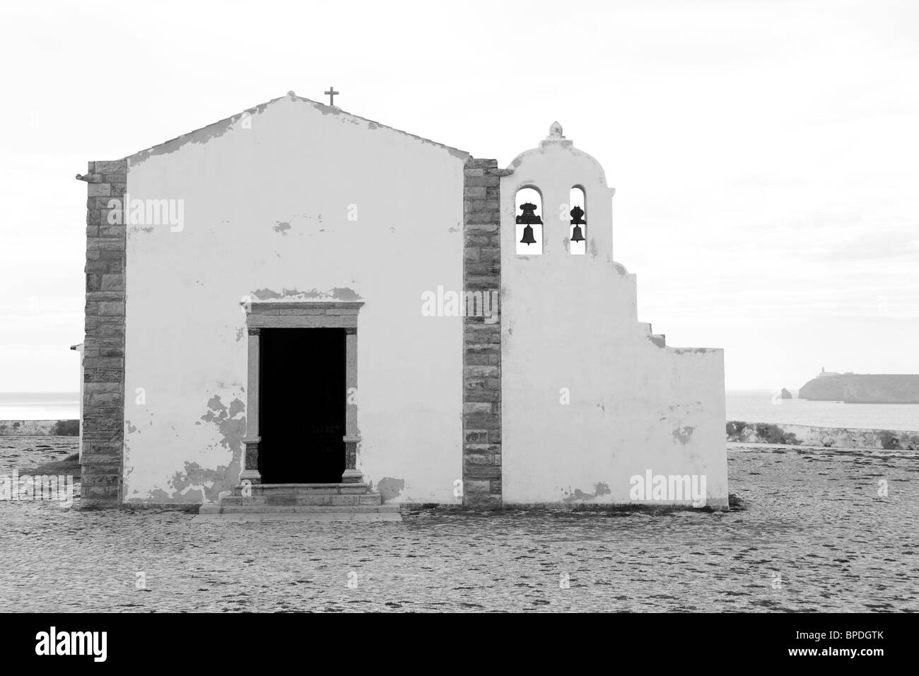 A chapel within the Fortaleza de Sagres (Sagres Fortress) on the Algarve in Portugal. Stock Photo