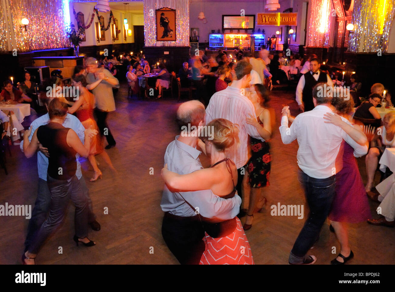 Tango Dancing in Claerchens Ballhaus, famous traditional dance hall, remaining ballroom of the 1920s, Auguststrasse, Berlin. Stock Photo