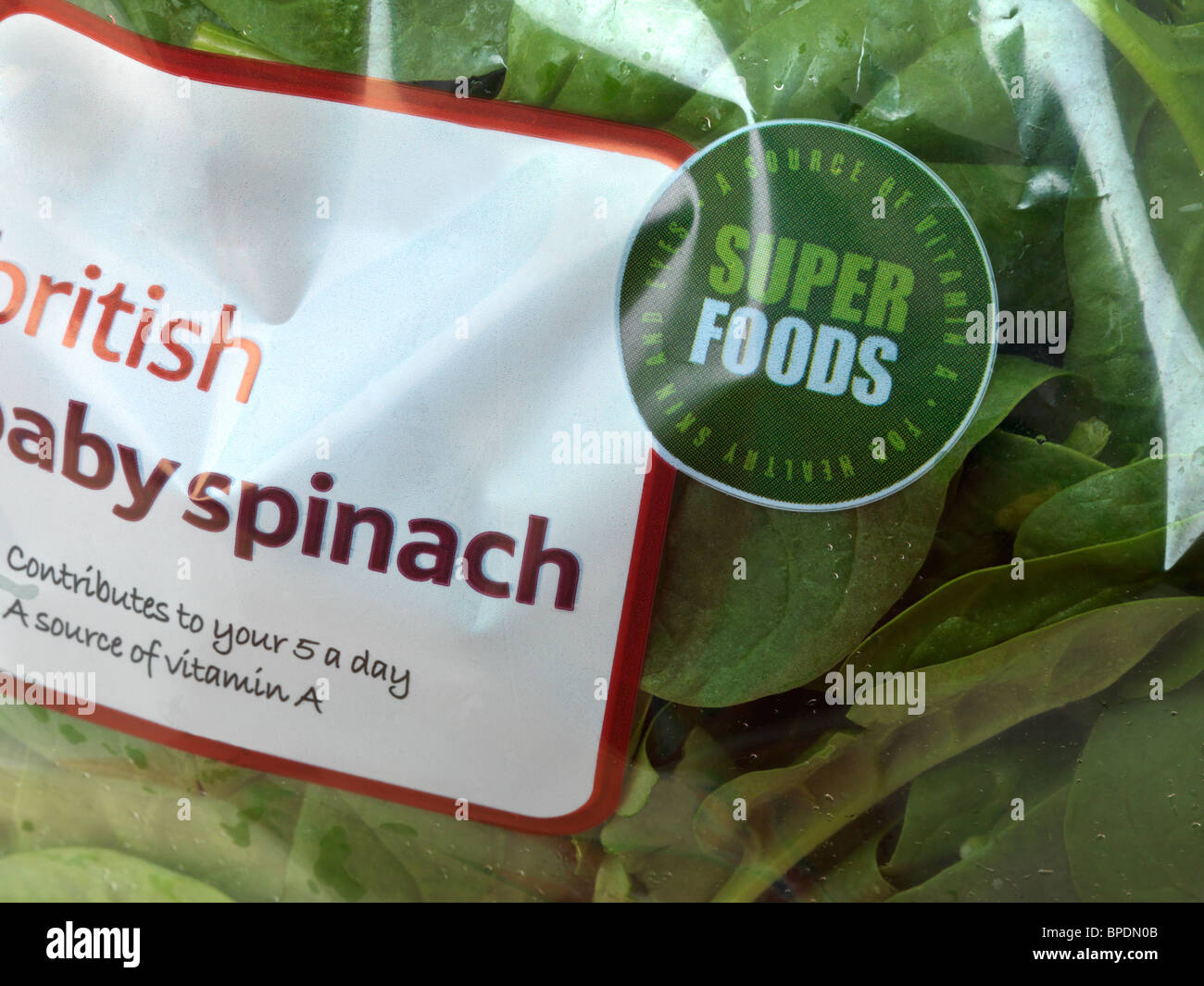Bag Of British Baby Spinach Super Foods Stock Photo