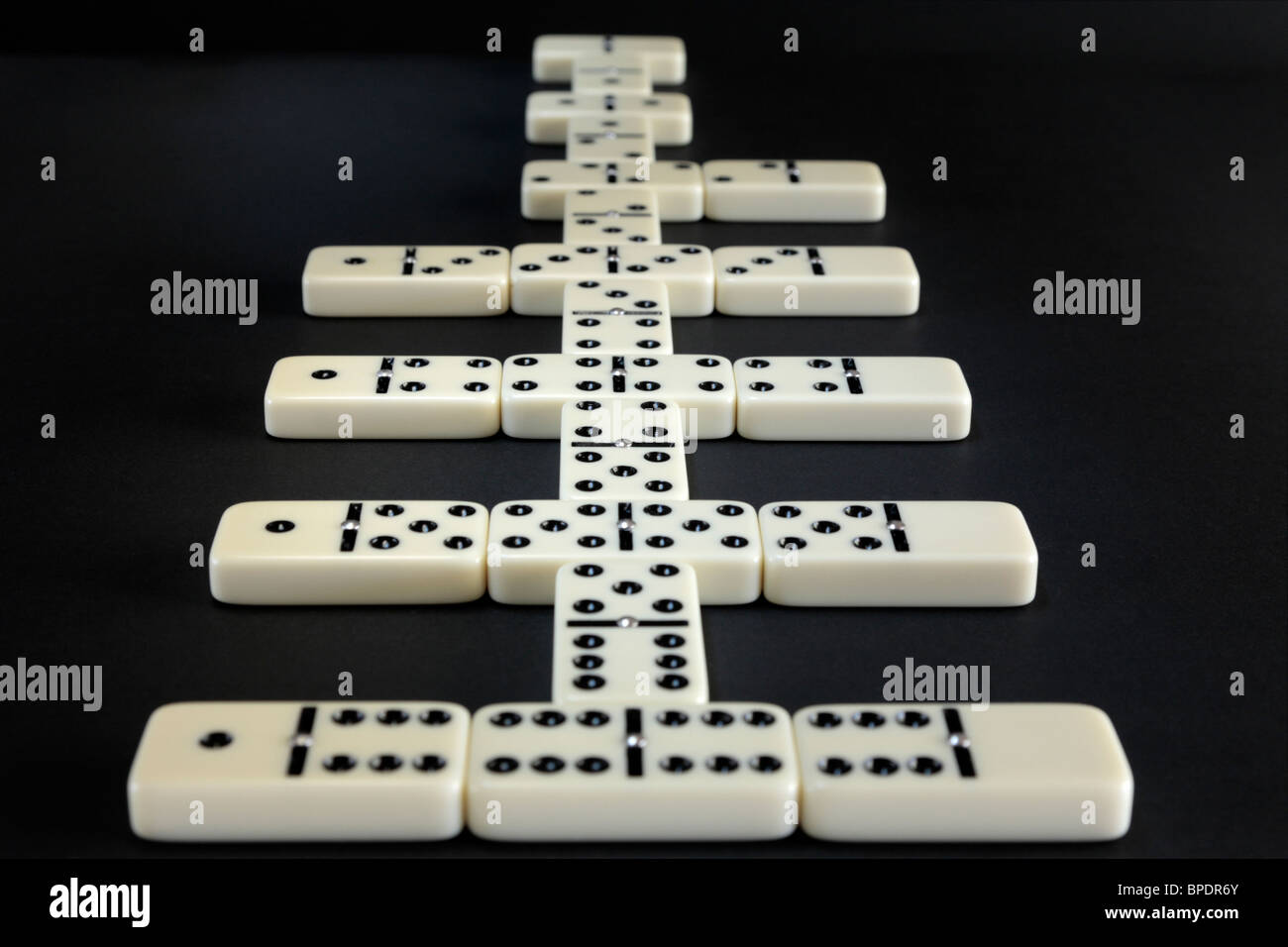 Dominoes lined up leading away counting down 6543210 with doubles in ...