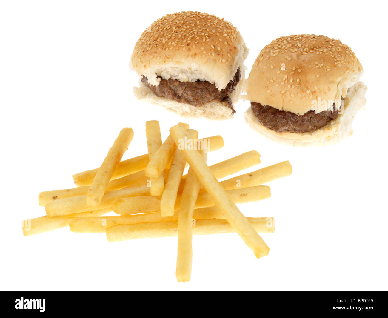 Mini Hamburgers with French Fries Stock Photo