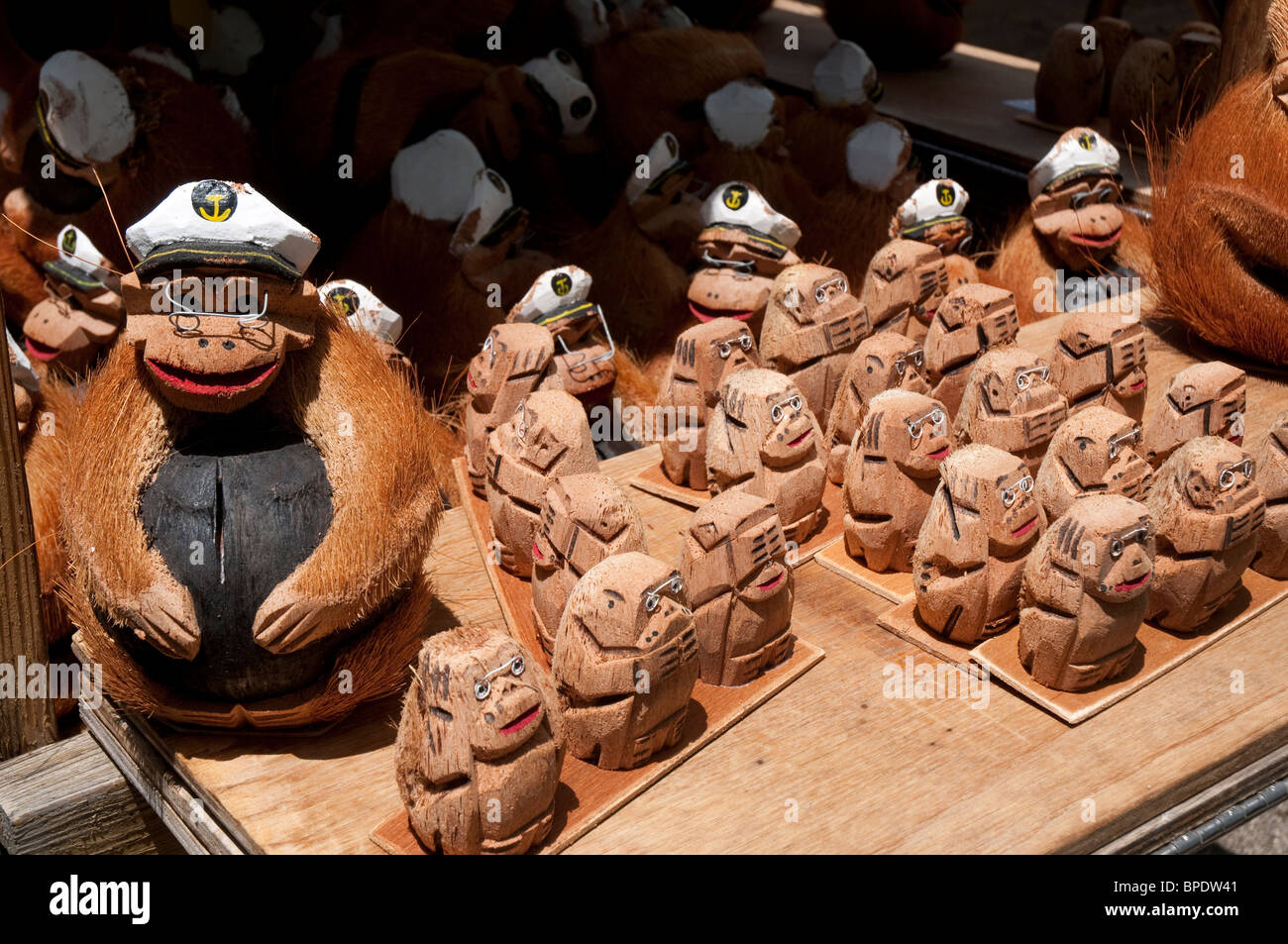 Monkeys made from coconut shells on display in the old town at Key West