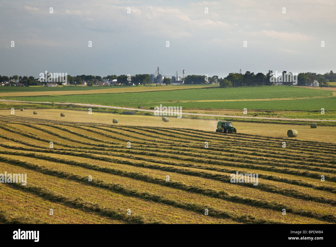 baling hay, Winneshiek County, Iowa Stock Photo