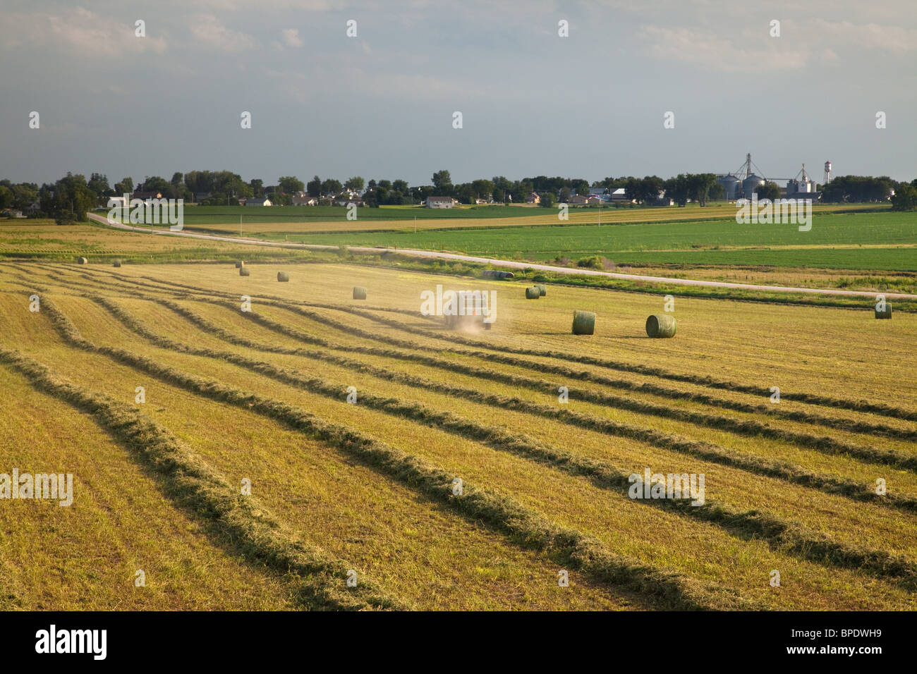 baling hay, Winneshiek County, Iowa Stock Photo