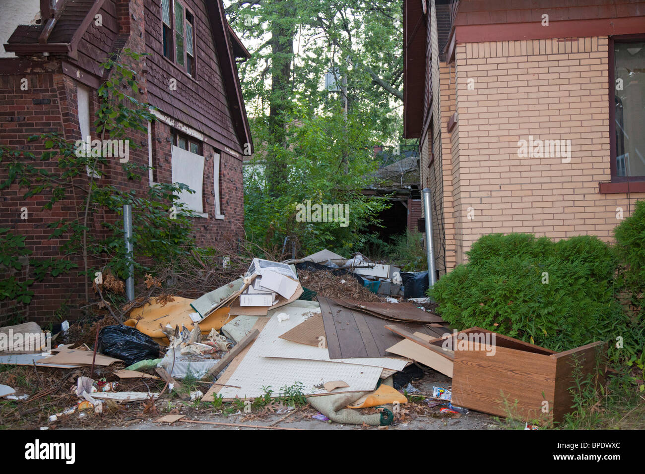 Illegally Dumped Trash in Detroit Neighborhood Stock Photo