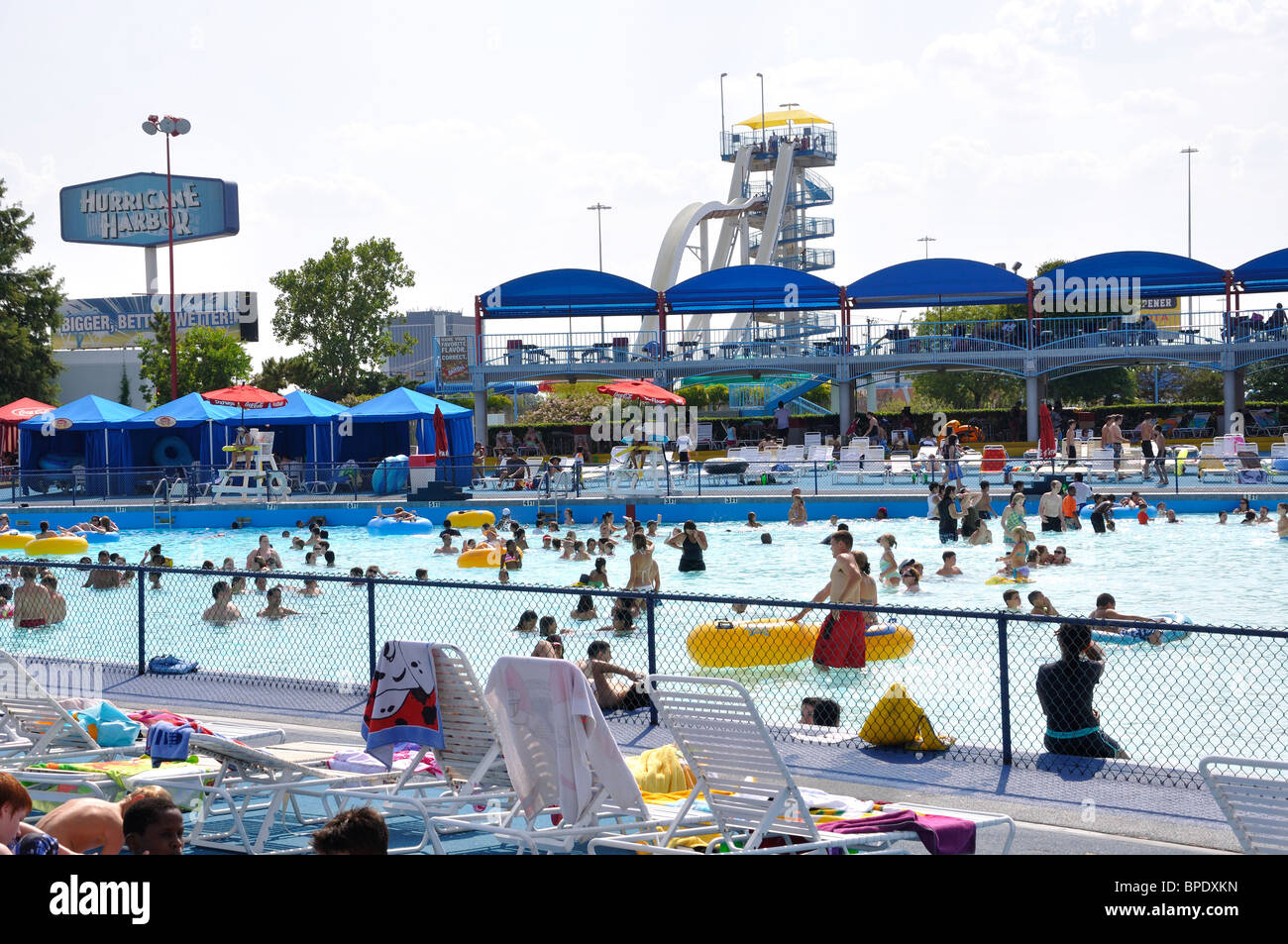 Pool aT Hurricane Harbor waterpark, Six Flags Over Texas amusement park, Arlington, TX, USA Stock Photo