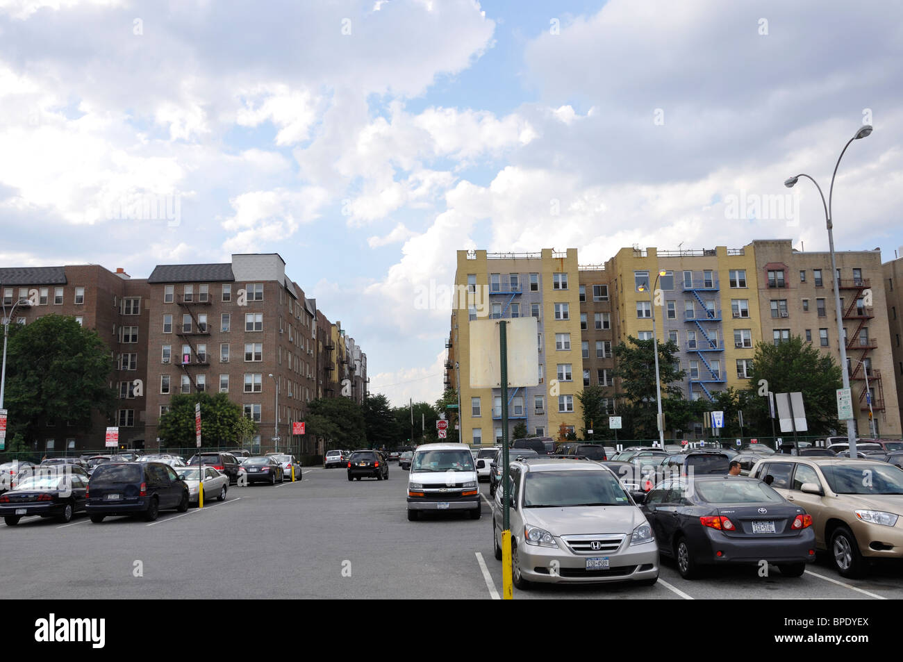 Brighton Beach apartments and parking, Brooklyn, New York, USA Stock