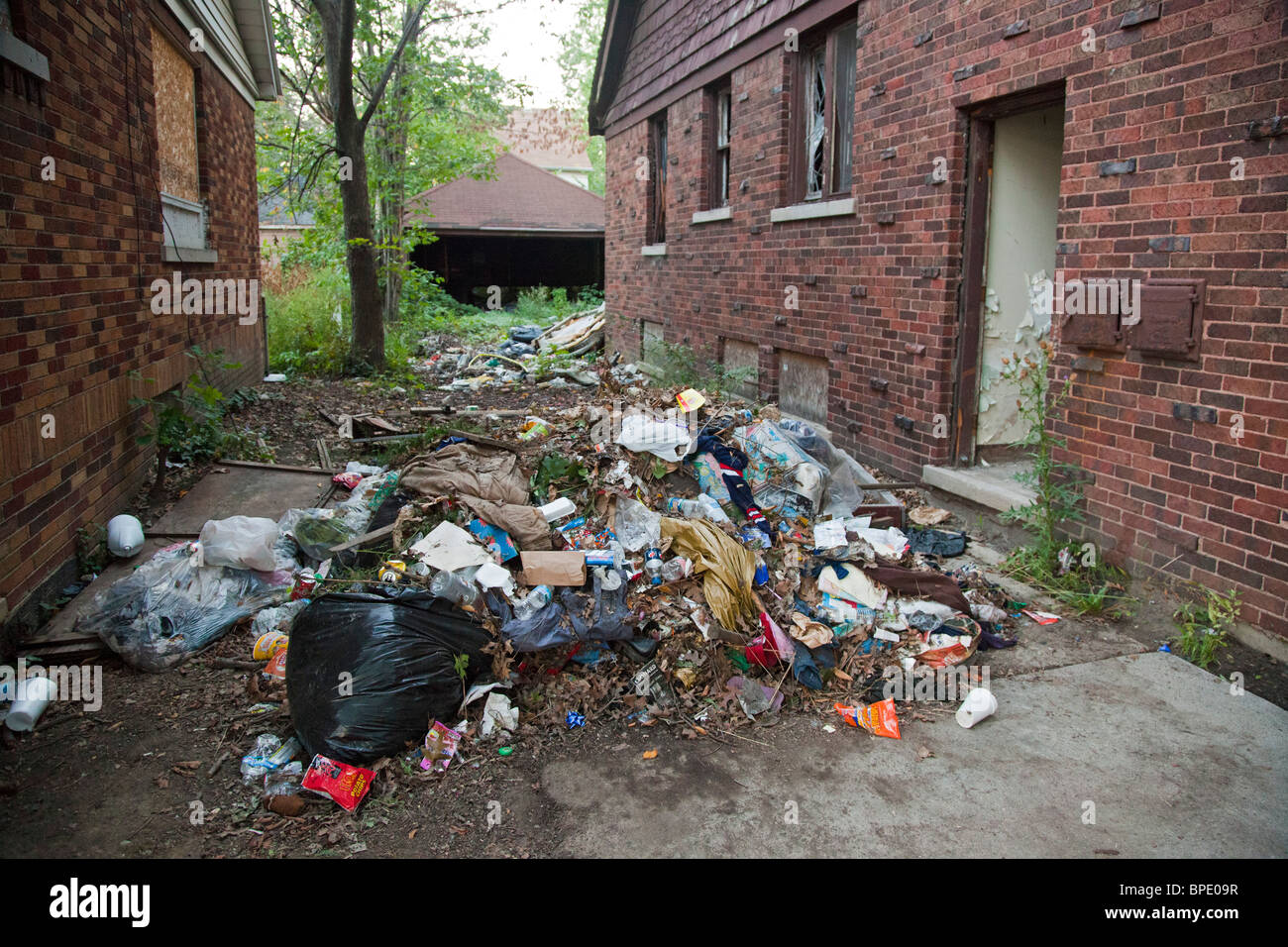 Illegally Dumped Trash in Detroit Neighborhood Stock Photo