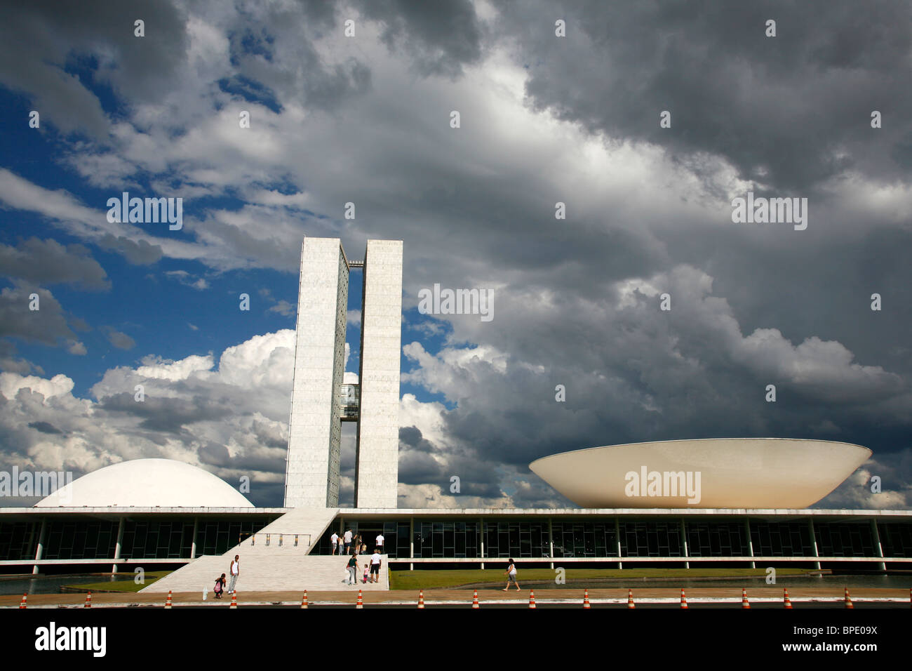 Congresso Nacional or the National Congress designed by Oscar Niemeyer, Brasilia, Brazil. Stock Photo