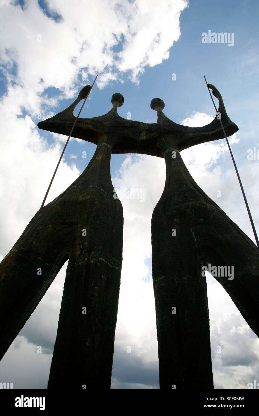 Os Candangos or The Warriors sculpture at Praca dos Tres Poderes, Brasilia, Brazil. Stock Photo